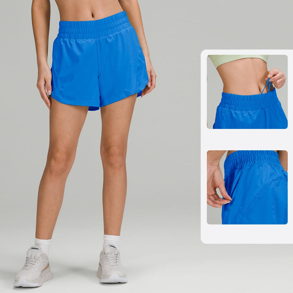 Women Liner Side Zipper Pockets Sports Shorts