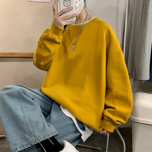 Autumn Solid Color Fleece Oversized Hip Hop Streetwear